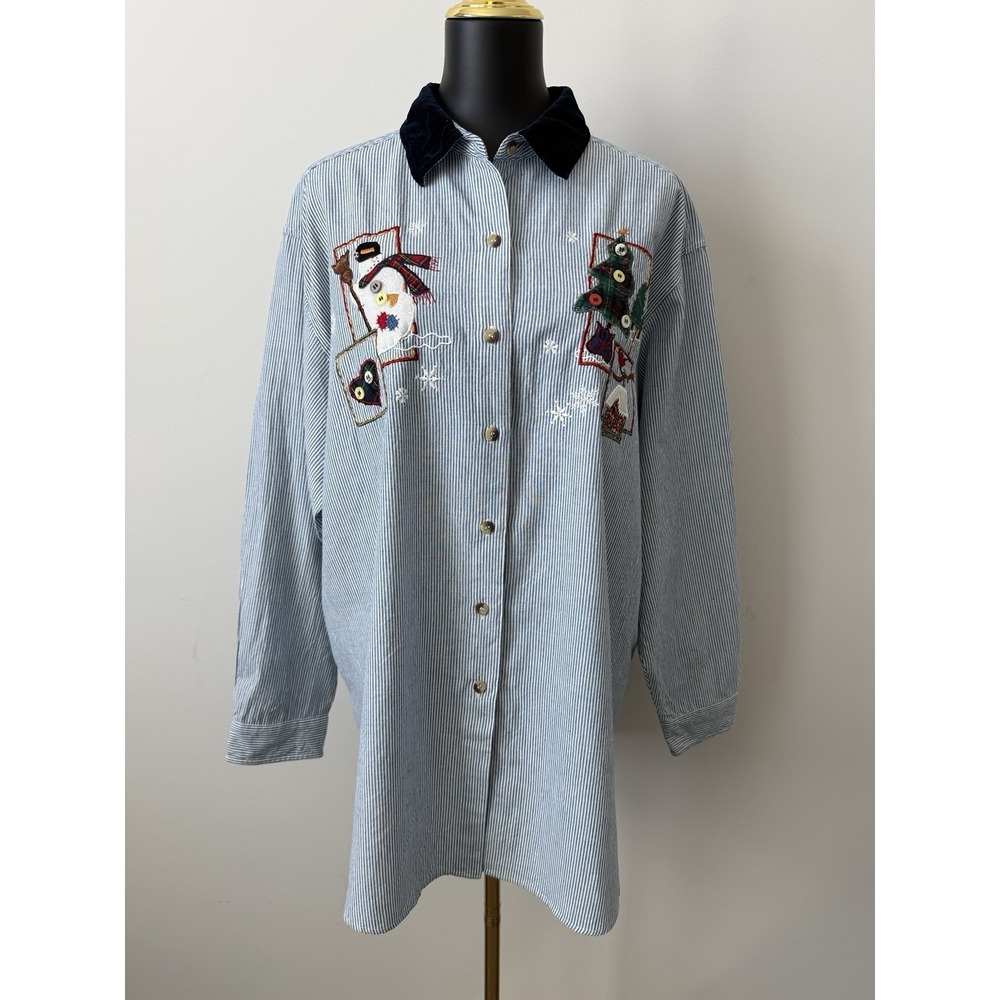 Vintage Victoria Jones Woman Christmas-Theme Button-Up Blouse Size 20W Plus READ